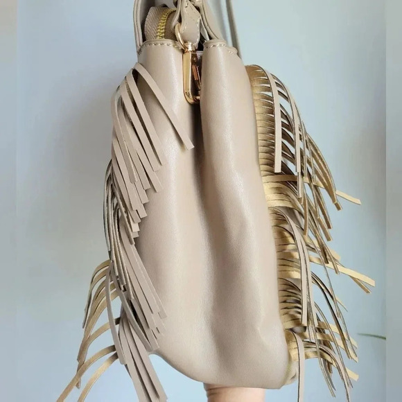 AHDORNED, New, Dakota Taupe Vegan Leather Fringe Crossbody Purse Tote Bag - Picture 7 of 15